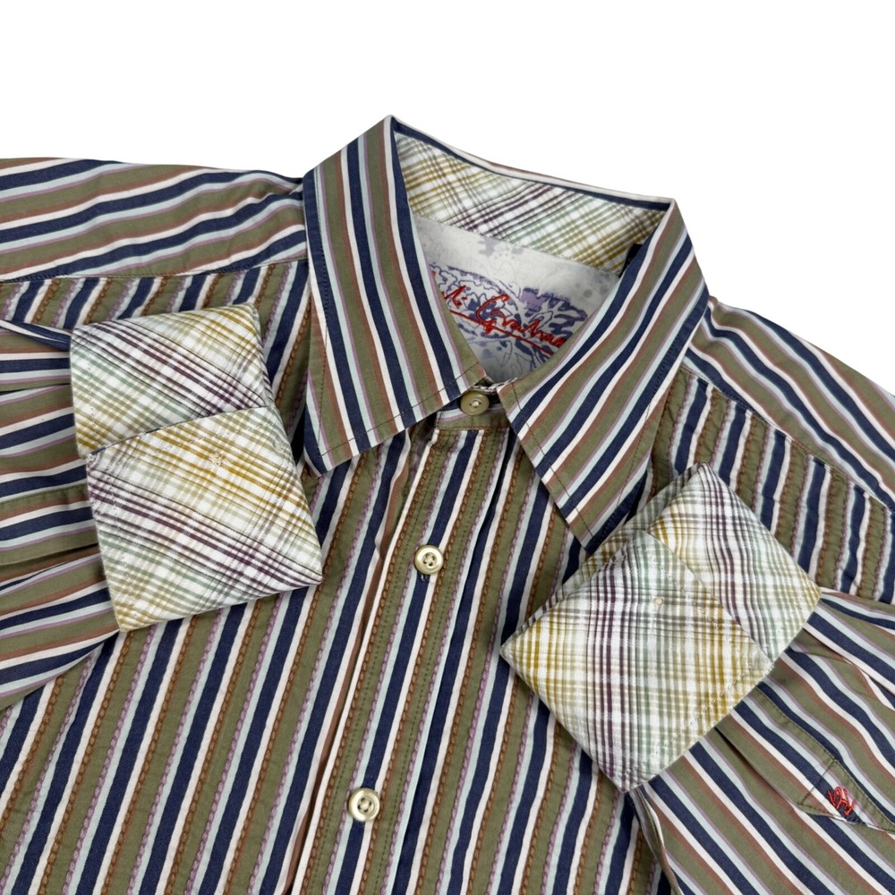 Robert Graham Mens XL Long Sleeve Button Down Shirt Embroidered Stripe Flip Cuff